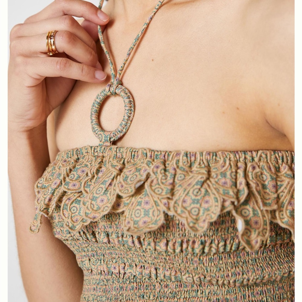 Anthropologie x Let Me Be Smocked Halter Crop Top NWT - Picture 3 of 11